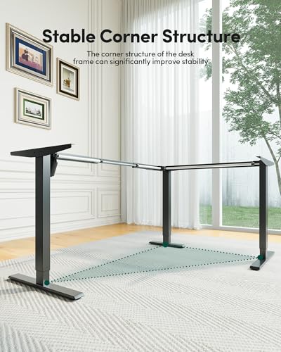 FEZIBO L Shaped Electric Standing Desk, 63 x48 inch Large with Drawers | Reversible Tabletop, 2 Memory Height Settings | Home Office & Gaming Height-Adjustable Table, Black Top/Black Frame（2 packages） - color: Black, size: 63"x48"