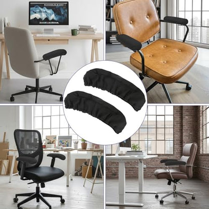2 PCS Stretch Polyester Office Chair Armrest Covers, Elastic Washable Removable Chair Arm Protector Sleeve, Durable Fabric Arm Cover for Home Office Desk Computer Chair (Black)