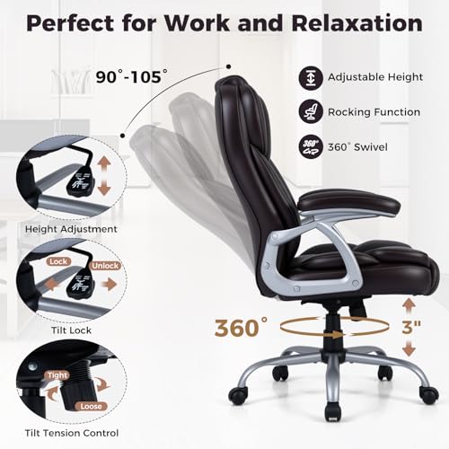 COSTWAY Executive Office Chair with High Back and Thickened Seat Cushion - color: Brown