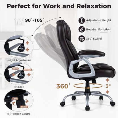 COSTWAY Executive Office Chair with High Back and Thickened Seat Cushion - color: Brown