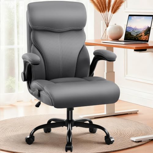 AreShark Leather Office Chair - Executive High Back Ergonomic Desk Chairs | Breathable Computer Chair with Lumbar Support & Rock Function, Rolling Swivel Seat for Working, Studying, Gaming & Relaxing - color: Grey