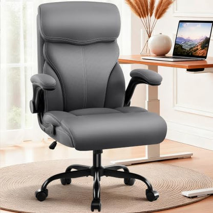 AreShark Leather Office Chair - Executive High Back Ergonomic Desk Chairs | Breathable Computer Chair with Lumbar Support & Rock Function, Rolling Swivel Seat for Working, Studying, Gaming & Relaxing - color: Grey