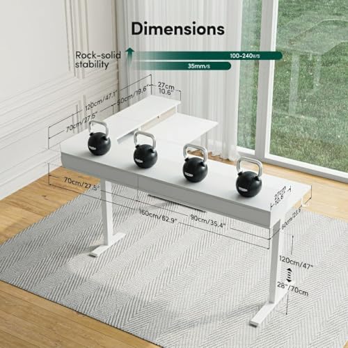 FEZIBO L Shaped Electric Standing Desk, 63x48 inch Large with Drawers | Reversible Tabletop, 2 Memory Height Settings | Home Office & Gaming Height-Adjustable Table, Warm White（2 Packages） - color: Warm White, size: 63"x48"