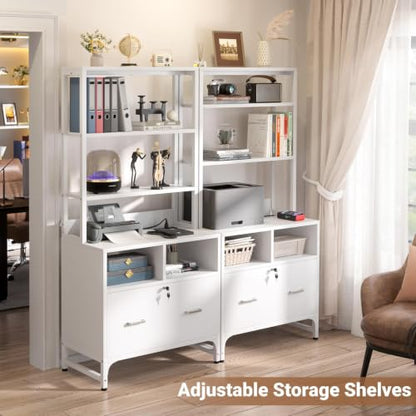 Homieasy Vertical File Cabinet with Shelves and Charging Station, White - color: White