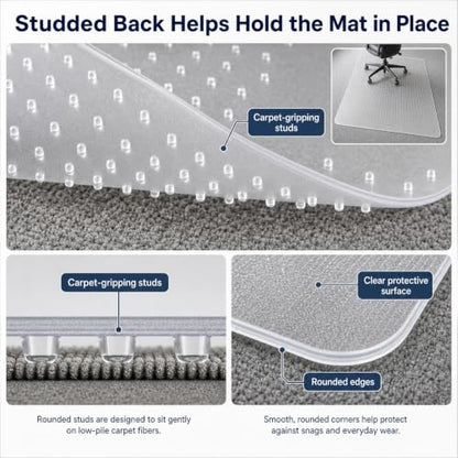 Clear Office Chair Mat 36" x 48" for Low-Pile Carpet | Clear PVC With Anti-Slip Studs, Ideal for Home Offices, Workspaces and Gaming Setups, Smooth Surface Supports Daily Rolling - size: 36" x 48" (for low-pile carpet)