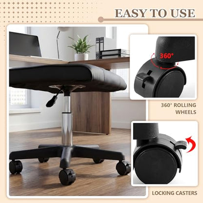 Wesiti Under Desk Foot Rest with Wheels, Adjustable Rolling Foot Stool Ottoman with Lockable Casters, PU Padded Leg Support for Office, Home, Pedicure & Workstation