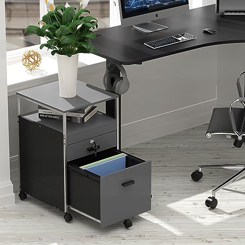 SHW Box File Rolling Mobile Cabinet with Lockable Drawer, Gray - color: Grey