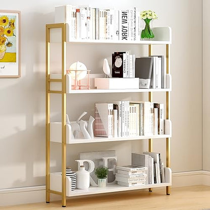 OSCHF Wide Open Shelf Bookcase, 4-Tier, White with Gold Frame - size: 4-Tier