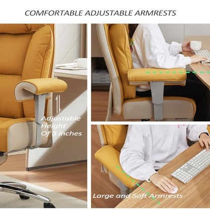Efomao Big and Tall Green Office Chair 450LBS – Ergonomic High-Back Executive Chair with Footrest, Adjustable Padded Armrests, PU Leather Computer Chair with Lumbar Support for Home or Office, Yellow - color: 3060-yellow