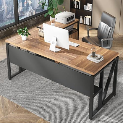 Tribesigns 63" Executive Desk with Reversible File Cabinet, Large L-Shaped Office Desk with Drawers, Business Furniture Workstation for Home Office - color: Walnut