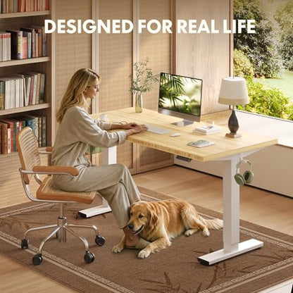 FLEXISPOT 48" x 24" Solid Bamboo Standing Desk, White Frame | Real Bamboo Desktop with Natural Grain, Durable & Sustainable, 176 LBS Capacity, Home Office and Multi-Monitor Setups - color: White Frame, size: 48"x24"