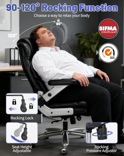 800LBS Big and Tall Office Chair for Heavy People, Heavy Duty Executive Chair with High Back, Extra Wide Seat and Adjustable Lumbar, Large Computer Desk Chair Comfortable for Home Office - color: Black-1