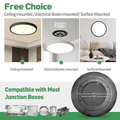 24Inch Black Large LED Flush Mount Ceiling Light, 50W, 5480LM, 3CCT | 3000K/4000K/6000K CCT Selectable, Black Close to Ceiling Round Flat Panel Light, Super Slim LED Ceiling Light for Bedroom - color: Black, size: 24" 1PK