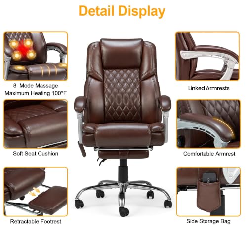 HOMREST Heated Massage Executive Office Chair with Footrest, Brown - color: Brown