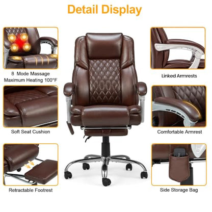 HOMREST Heated Massage Executive Office Chair with Footrest, Brown - color: Brown