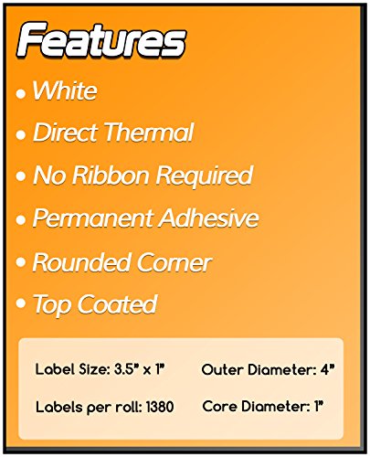 Direct Thermal Labels, 3.5" x 1", 13800 Labels in 10 Rolls | 1380/Roll, Compatible with Zebra & Rollo Desktop Printers, 1" Core, Permanent Adhesive, Perforated - size: 3 .5" x 1" - 10 Rolls