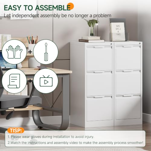 3 Drawer File Cabinet with Lock, Filing Cabinets for Home Office - color: White, size: 3 Drawer - Vertical