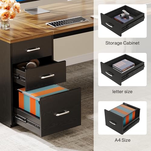 Tribesigns 85.8-Inch L-Shaped Executive Desk, Extra Large Home Office Desk - color: Brown & Black