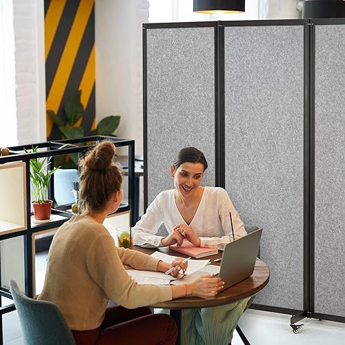 Room Partition,12'7"L* 6'7"H,6 Panel,Light Grey - color: Light Grey, size: 151"(L)*78.7"(H)