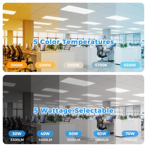 2x4 LED Flat Panel Light 6PACK, 7700 Lumens, 0-10V Dimmable, 30-70W | 3000K-4000K-5000K-5700K-6500K Adjustable, 120-277V Recessed Drop Ceiling Light for Office, School, Commercial Use