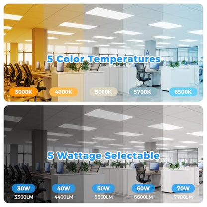 2x4 LED Flat Panel Light 6PACK, 7700 Lumens, 0-10V Dimmable, 30-70W | 3000K-4000K-5000K-5700K-6500K Adjustable, 120-277V Recessed Drop Ceiling Light for Office, School, Commercial Use
