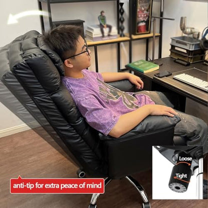 Big & Tall Office Chair with Footrest, High-Back Leather Executive Desk Chair with Lumbar Support and Padded Armrests, for Bedroom, Study, Gaming Room, Living Room, Office, and Study(Black) - color: Black