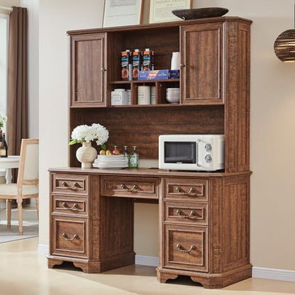 T4TREAM 59" Farmhouse Wood Desk Hutch with Ample Storage, Only Match VSC Series Farmhouse Desk (Reclaimed Barnwood) - color: Reclaimed Barnwood, size: Hutch Only