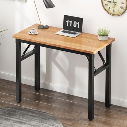Need Small Folding Computer Desk, 31.5 Inch Writing Table, Teak & Black - color: Teak & Black, size: 31.5 inches