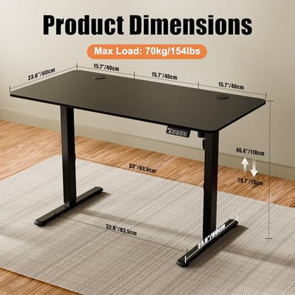 47"x24" Standing Desk, Height Adjustable Sit-Stand Home Office, Black | Electric Adjustable Standing Desk, Sit to Stand Computer Office Desk with Splice Board, Memory Preset, Lifts 28.7''-46.5" - color: Black Frame-black, size: 47.2-inch