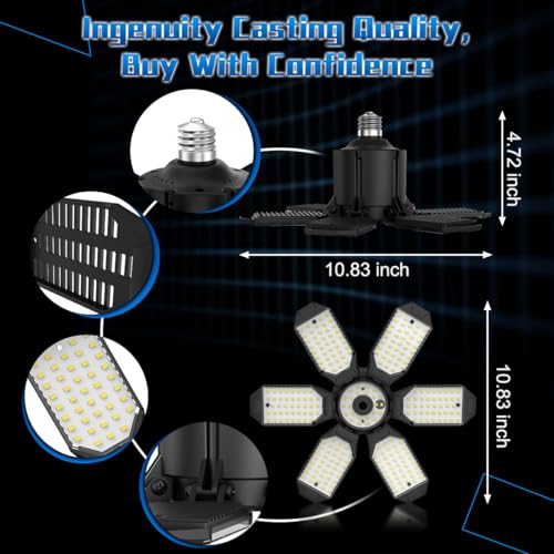 Garage Light Bulbs - Garage Lights Led Screw into Bulb Socket with 6 Deformable Panels 6500K Basement Light Fixture E26 Base Led Shop Lights for Basement Workshop Warehouse Attic - 4Pack - size: 150W - 4Pack