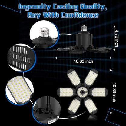 Garage Light Bulbs - Garage Lights Led Screw into Bulb Socket with 6 Deformable Panels 6500K Basement Light Fixture E26 Base Led Shop Lights for Basement Workshop Warehouse Attic - 4Pack - size: 150W - 4Pack