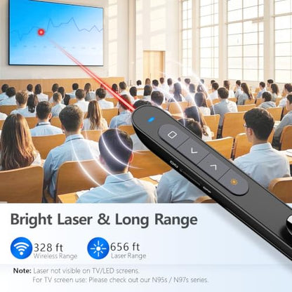 Norwii N27 Bluetooth Presentation clicker for PowerPoint Presentations - color: Red- AAA - USB-A&BLE