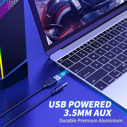 Computer Speakers, 2 in 1 PC Speaker , Gaming Speakers for PC Computer Laptop Desktop Monitor, RGB Speakers with Touch Sensitive Lighting, USB Powered 3.5mm Aux（Package Only Two Speaker, No Soundbar）