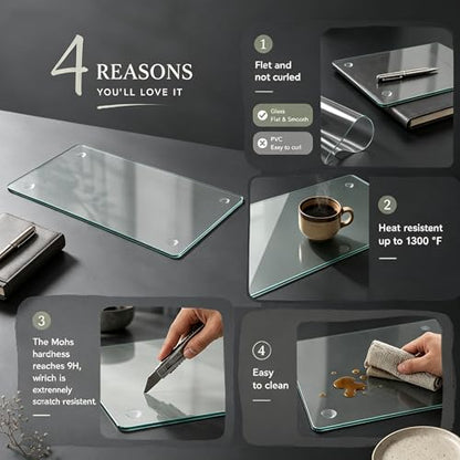 20 x 32 inch Dry Erase Desk Mat, Tempered Glass Desk Pad, Clear Desk Matt for Desktop, Desk Mat Clear, Glass Top for Desk, Desk Top, Smooth Glass Desk Mat for Writing, Gaming, Office & Daily Use