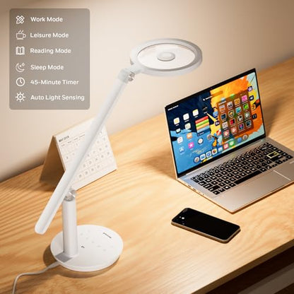 Honeywell H6 Desk Lamp for Home Office, Dimmable Reading Table Light, White - color: White
