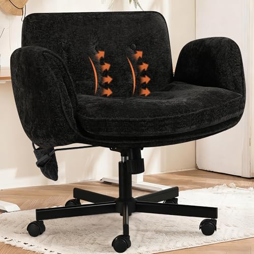 Criss Cross Chair with Lumbar Airbag & Folding Arms Relieve Back Pain, Wide Cross Legged Office Chair for Home Office, Comfy Swivel Desk Chair with Wheels, 5 Level Adjustable Armrest, Chenille(Black) - color: Black, style: With Airbag Lumbar Support