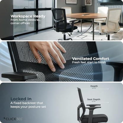 Click365 Ergonomic Office Chair with Lumbar Support, Mid-Back Mesh Chair - color: M120/Black