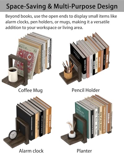 100% Solid Wood Adjustable Desktop Bookshelf, Retro Tabletop Bookshelf, Desk Shelf for Living Room, Home, Office, Perfect for Magazine, Books, Cookbooks, No Tools Required to Assemble, Dark Brown - color: Dark Brown