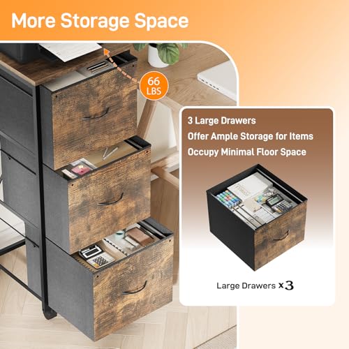 VINGLI 3 Drawer File Cabinet 34.8” Height, Rolling File Cabinet Mobile Tall File Cabinet with Wheels, Fabric Drawers Printer Stand for Home Office, Fits Letter Size, Rustic Brown - color: Rustic Brown, size: High 3 Drawers