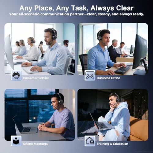 Wireless Headset with Mic for Work, Bluetooth 6.0 Headset with AI Noise Cancelling Microphone, 60H & Mic Mute, Wireless Headset for PC/Computer/Teams/Call Center/iPhone/Android