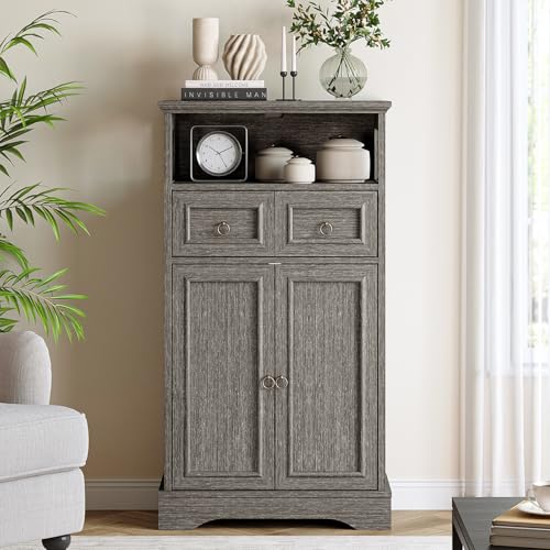 Maupvit Storage Cabinet with Drawers and Adjustable Shelves,Small Floor Storage Cupboard for Kitchen,Living Room,Home Office,Grey - size: 42.72" H