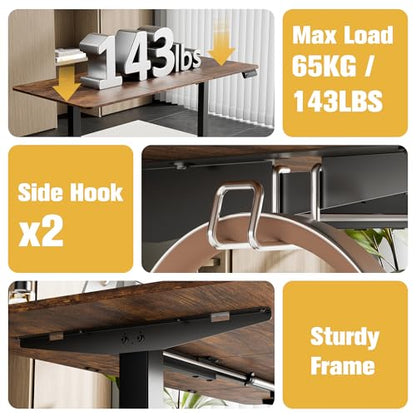 63"x28" Standing Desk, Height Adjustable Sit-Stand Home Office, Brown | Electric Adjustable Standing Desk, Sit to Stand Computer Office Desk with Splice Board, Memory Preset, Lifts 28.7''-46.5" - color: Rustic Brown, size: 63 inch