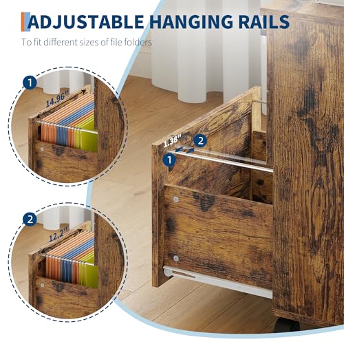 Garvee 3-Drawer Mobile File Cabinet with Lock, Under Desk Storage Drawers - color: Rustic Brown
