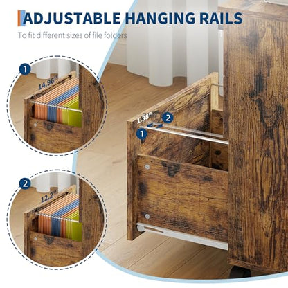 Garvee 3-Drawer Mobile File Cabinet with Lock, Under Desk Storage Drawers - color: Rustic Brown