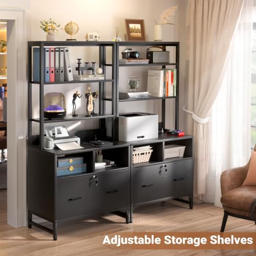 Homieasy File Cabinet with Charging Station, Vertical Filing Cabinet, Black - color: Black