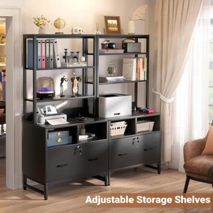 Homieasy File Cabinet with Charging Station, Vertical Filing Cabinet, Black - color: Black