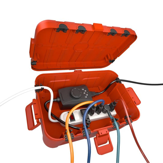 Flemoon Large Outdoor Electrical Box, Waterproof Extension Cord Cover | Inner Size 12 x 7.4 x 3.9 Inch, 6 Cable Entry Ports, IP54 Weatherproof Connection Box for Outlet, Timer, Holiday Light, Red - color: Red, size: Large