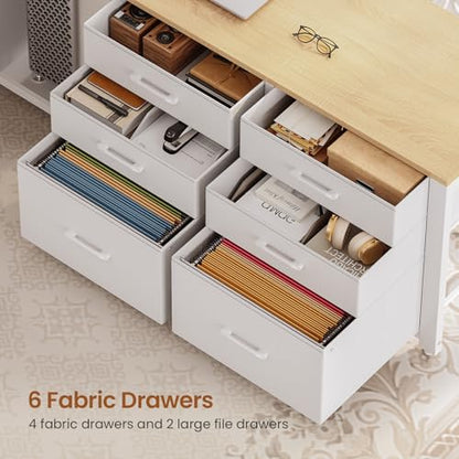 SEDETA L Shaped Electric Standing Desk with 6 Fabric Drawers, Storage - color: Oak