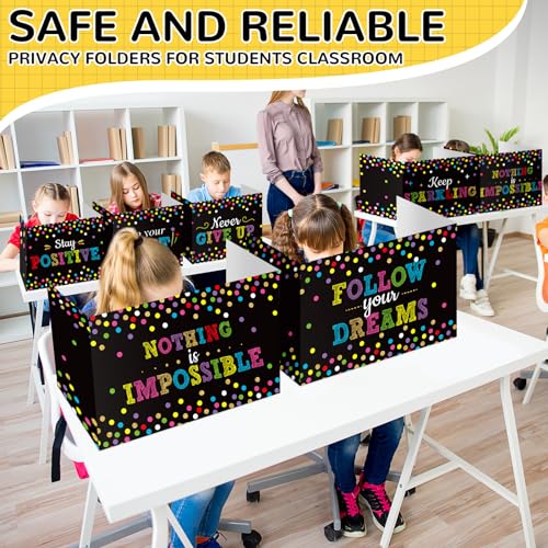 Honoson 24 Pcs Inspirational Privacy Folders for Students | Cardboard Desk Shields with Motivational Words, 6 Designs for Classroom Study, Tri-fold Exam Dividers, Bulk Test Boards - style: Polka Dots