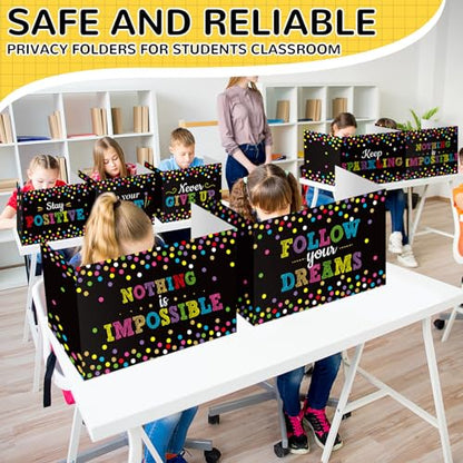 Honoson 24 Pcs Inspirational Privacy Folders for Students | Cardboard Desk Shields with Motivational Words, 6 Designs for Classroom Study, Tri-fold Exam Dividers, Bulk Test Boards - style: Polka Dots